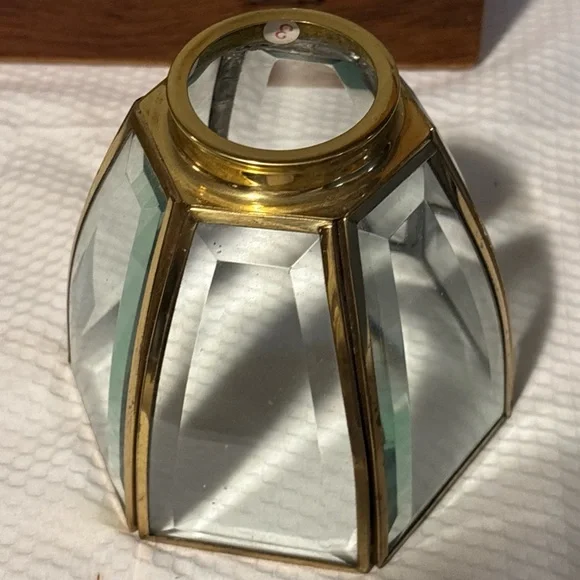 3x Brass Beveled Glass Chandelier Lamp Shades Brass Ceiling light 6 Sided - Picture 2 of 4